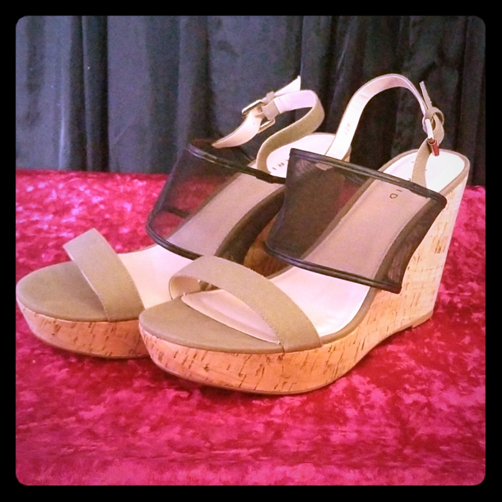 Size 12W Mesh and Army Green Wedge Heels